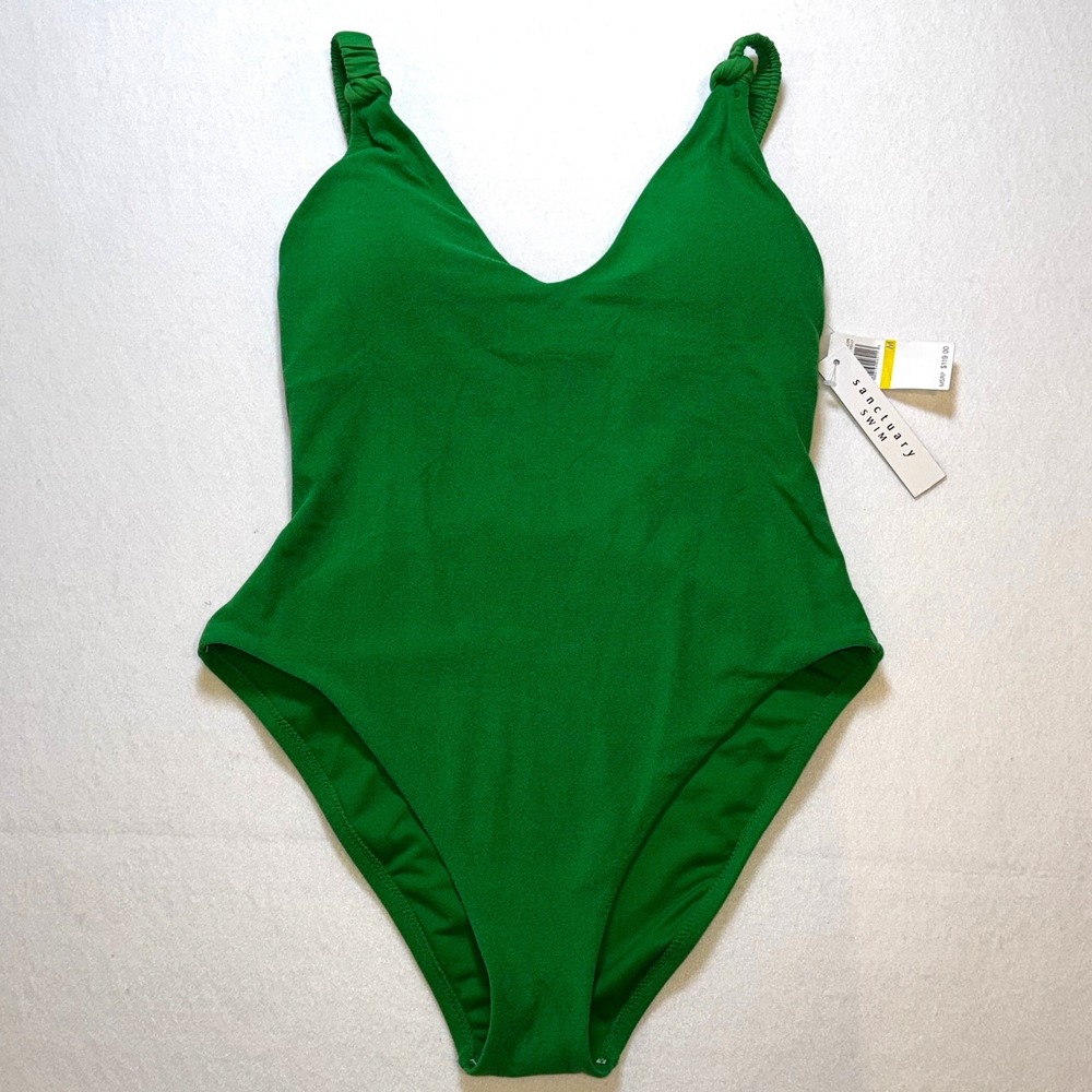 Sanctuary Kelly Green Halter One Piece Swimsuit Medium NWT Textured Swimwear